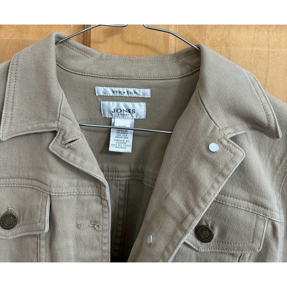 EUC, Jones Sport Women's Tan Sz Small Long Sleeve Metal Button Jacket w/stretch - Picture 3 of 15
